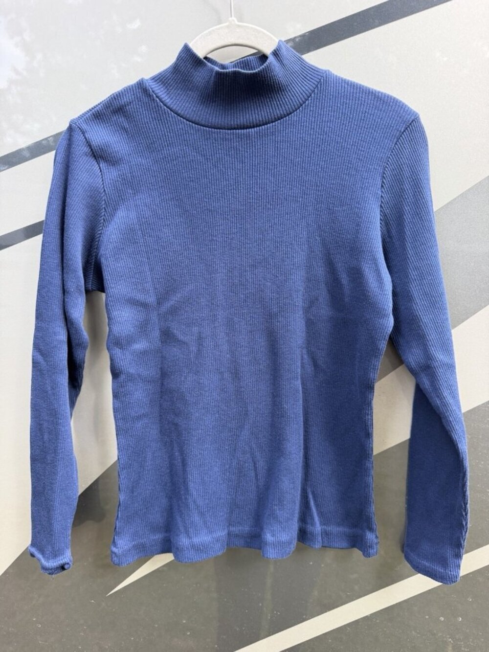 Vintage 80s Bonjour blue ribbed mockneck minimalist classic capsule shirt L